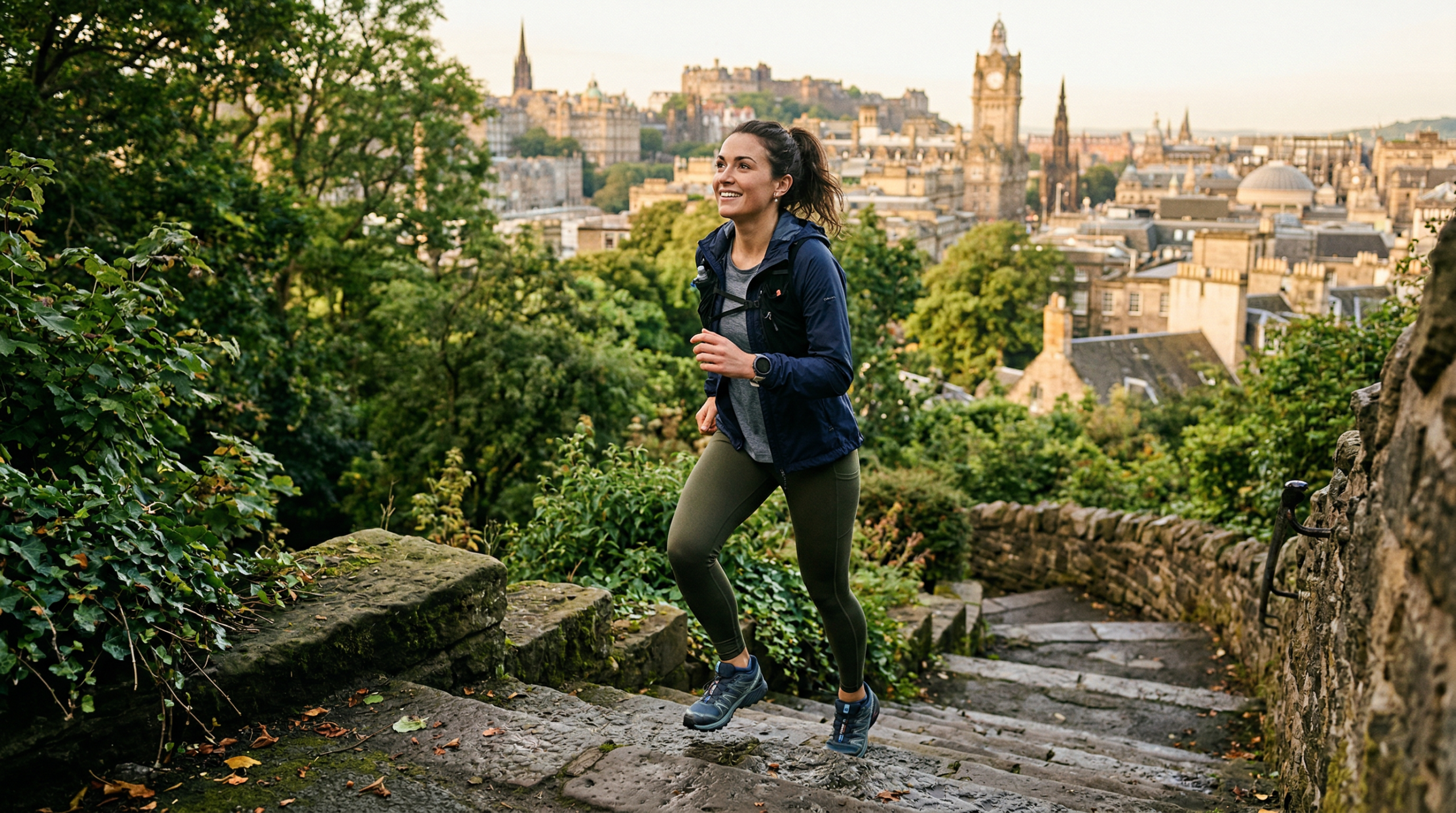 jak zrychlit metabolismus — žena chodí po schodech